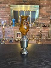 Small Vintage Peer Imports Denmark Brass Oil Lamp Blown Glass Chimney picture