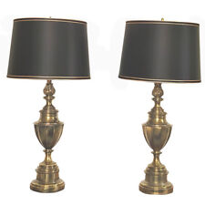 Stiffel Brass Trophy Urn Lamps With Tapered Drum Shades, a Pair picture