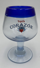 Corazon Shot Glass Tequila De Agave Mexican W/ Stem Blue Rim Hand Blown picture