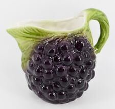 VTG Ceramic Majolica Purple Grape Raised Design Pitcher Leaf Handle Italy picture