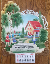 VTG Summer Lakefront Die Cut Service Station Calendar Religious Dog Trees Unused picture