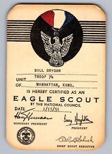 1951 MANHATTAN, KS EAGLE SCOUT CERTIFICATE CARD HIGHEST RANK BRYSON BOY SCOUT F5 picture