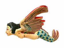 Flying Mermaid Goddess Mobile Demon Chaser Guardian Carved Balinese art Teal 15