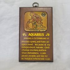 Wallace Berrie Wall Hanging Plaque Aquarius Zodiac Astrology Wood 1970s picture