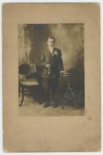 Antique c1880s Large Cabinet Card Handsome Young Boy in Suit Confirmation Bible picture