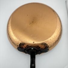 10” Vintage Hammered Copper Clad Sautée Pan Wood Iron Handle picture