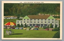 Hotel Greystone Gatlinburg Tennessee Old Cars in View Linen Vintage Postcard picture