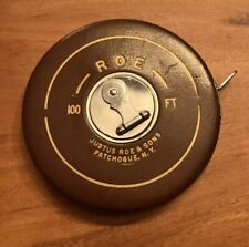 Vintage JUSTUS Roe & Sons 100 FT Steel Tape Measure Leather picture