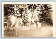 Young Girl And Boy Postcard RPPC Photo Riding Horse Scene Field c1910's Antique picture