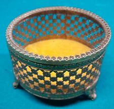 Vintage Gold Filigree Trinket Box Glass Hinged Top picture
