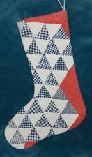 FABULOUS ANTIQUE VINTAGE CUTTER QUILT CHRISTMAS STOCKING RED WHITE BLUE 23-180 picture