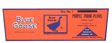 Original BLUE GOOSE prune plum crate label Blue Mountain Co-op Milton Freewater picture