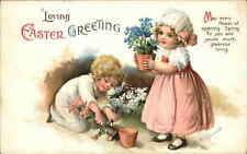 Clapsaddle Easter Wolf Pub Children Gardening Planting Flowers Vintage PC picture
