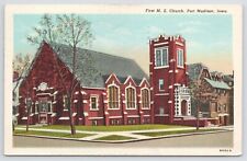 Linen~First ME Church Fort Madison Iowa~Vintage Postcard picture