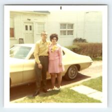 Vtg Photo Man Young Woman Couple Posing w/ Classic Car 1960's Found Art CDJ2 b picture