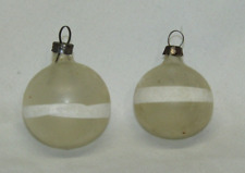 German Antique White Striped Glass Feather Tree Ball Christmas Ornament 1930's picture