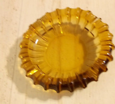 Vintage -1940's Heavy Amber Brown Ribbed Round Glass Ashtray 7.25