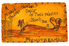 1906 Leather Postcard A Whale Blows Wichita Kansas Antique Postcard picture