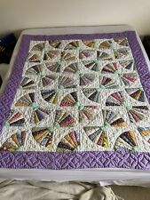 Vintage Handmade Quilt Patchwork Style Fans 67 X 74 Multi Color picture