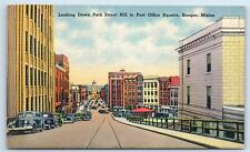 Postcard Looking Down Park Street Hill to Post Office Square, Bangor ME J119 picture