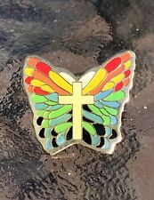 Butterfly Wings With Cross Colorful Collectors Metal Lapel Pin picture