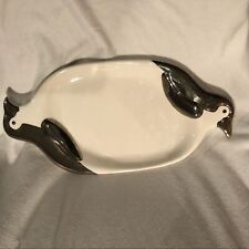 Dept 56 Penguin Ceramic Silver White Serving App Dish Holiday Party 13X6 picture