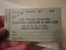 1942 INTERNATIONAL ASSOCIATION OF LIONS CLUBS TICKET BOOKLET COMPLETE -  ABCD picture