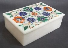 6x4 Inches Multicolor Stone Inlay Work Trinket Box Marble Office Accessories Box picture