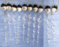 Snowman Icicle Ornaments Christmas Vintage Blown Glass Twist 5 1/2 in set of 10 picture