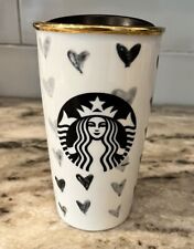 Starbucks Black Heart Travel Ceramic Tumbler Mug Cup Hot Coffee Lid 2014 Rare picture