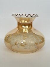 VTG Amber Glass Hurricane Lamp SHADE Iridescent Peach Floral 1971 Rose Roses 10