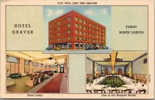 1942 FARGO, North Dakota Postcard HOTEL GRAVER Three Views / Curteich Linen picture