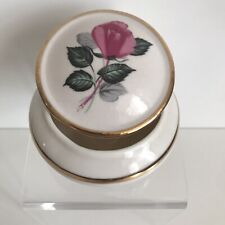 Genuine Bavarian Porcelain Trinket Box Rose Design Gold Detail Vtg picture