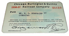 1956 1957 CHICAGO BURLINGTON & QUINCY CB&Q EMPLOYEE PASS #41610 picture