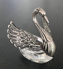 Vintage Silver 835 Crystal Swan Salt Cellar with Articulated Wings picture