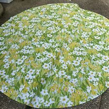 Vintage 1970’s Yellow Green Daisy Flower Round Retro Tablecloth 100” MINT picture