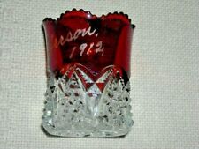 Antique 1912 Souvenir Toothpick Holder Ruby Red Flash Clear Glass Jefferson  picture