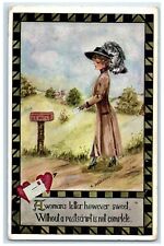 1911 Pretty Woman Dropping Letter US Mail Cobb Shinn River Falls WI Postcard picture