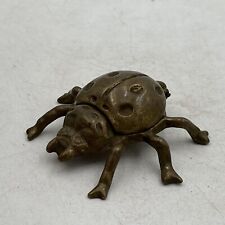 VTG Solid Brass Ashtray Scarab Figurine Ladybug Beetle Bug Hinged Lidded Heavy picture