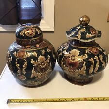 Signed Vintage Chinese Original Porcelain Ginger Jars Jeweled & Hand Painted picture