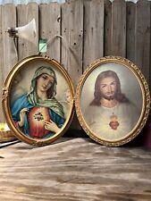 VTG OVAL GOLD LOT FRAMED JESUS SACRED MARY MADONNA RELIGIOUS ARTWORK picture