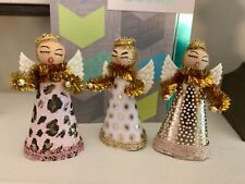 Trio Of Vintage Cotton spun Head  Angel ornaments Tree Toppers picture