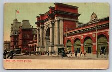 North Union Station Train Depot Trolley Horse Boston MA Posted 1908 Postcard picture