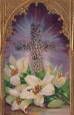 A Happy Easter Floral Archway Cross Christian Divided Back Vintage Post Card picture