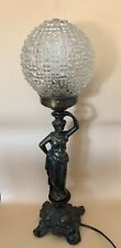 Antique Spelter Lamp 1930s New Socket, Cord & Replacement Vintage Globe 21” picture
