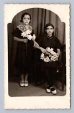 Pretty Mexican Sister Girls in Photo Studio RPPC Leon Guanajuato Mexico 1937 picture