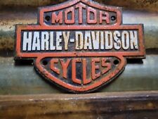 VINTAGE HARLEY DAVIDSON MOTORCYCLE SIGN DEALER SERVICE SALES CAST IRON BIKER picture
