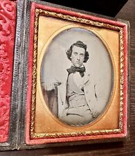 Antique Ambrotype Young Man Casual Pose Wild Hair 1800s Photo picture
