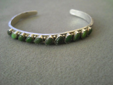 Old Native American Navajo Green Turquoise Row Sterling Silver Stamped Bracelet picture
