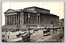Busy Street Scene Double Decker Tram St George's Hall Liverpool Early 1900s PC picture